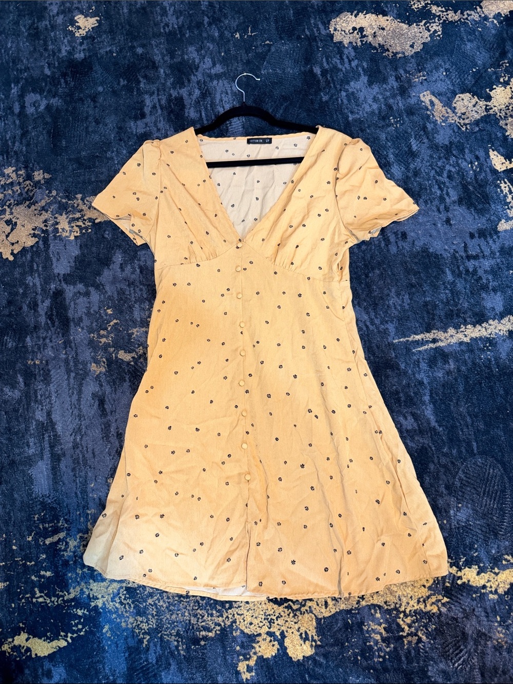 Cotton On Yellow V‑Neck Mini Dress with Dot Print